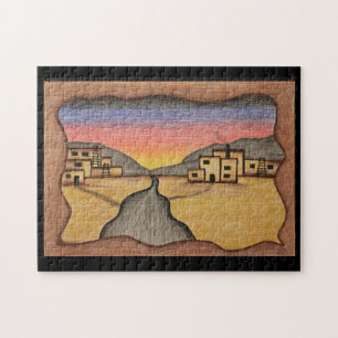 Wüste Southwest Folk Art farbenfroh Adobe Sunset Puzzle