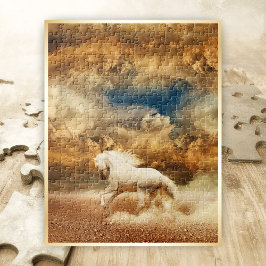 Wüste, Stormy Sky - Weißes Wildes Pferd - Puzzle