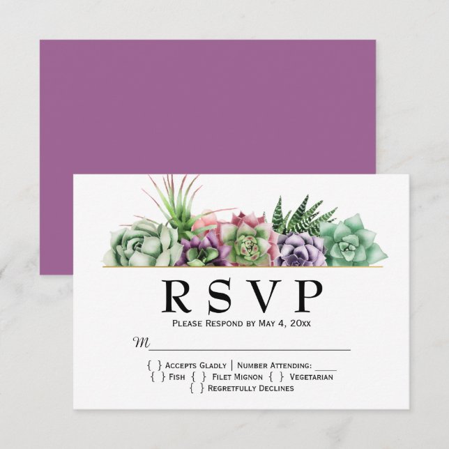 Wüste Succulent Wedding RSVP Karte (Vorne/Hinten)