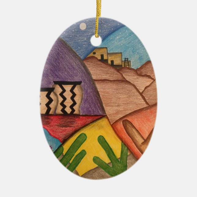 Wüste Südwest Folk Art Weihnachten Keramik Ornament (Vorne)