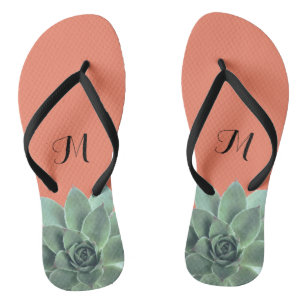 Wüste Sukkulare Monogram grün und pfirsichfarben Flip Flops