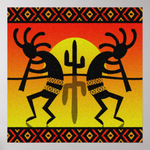 Wüste Sun Cactus Southwest Kokopelli Wall Art Poster
