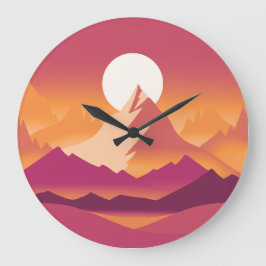 Wüste Sun Mountain Peaks Landschaftsbild Illustrat Große Wanduhr