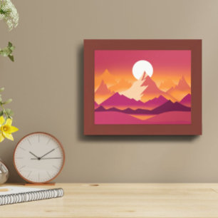 Wüste Sun Mountain Peaks Landschaftsbild Illustrat Poster