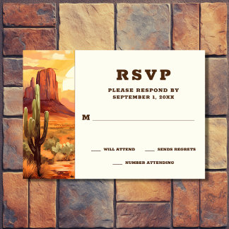 Wüste Sunset and Cactus Southwestern Wedding RSVP Karte