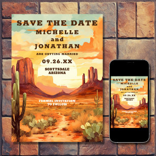 Wüste Sunset and Cactus Southwestern Wedding Save The Date