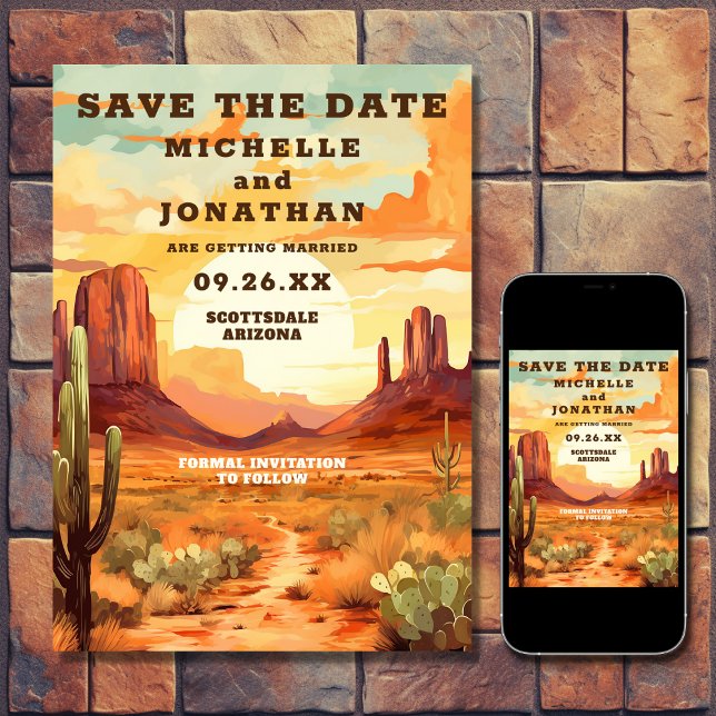 Wüste Sunset and Cactus Southwestern Wedding Save The Date (Printed and Digital - Desert Sunset and Cactus Southwestern Wedding Save The Date)