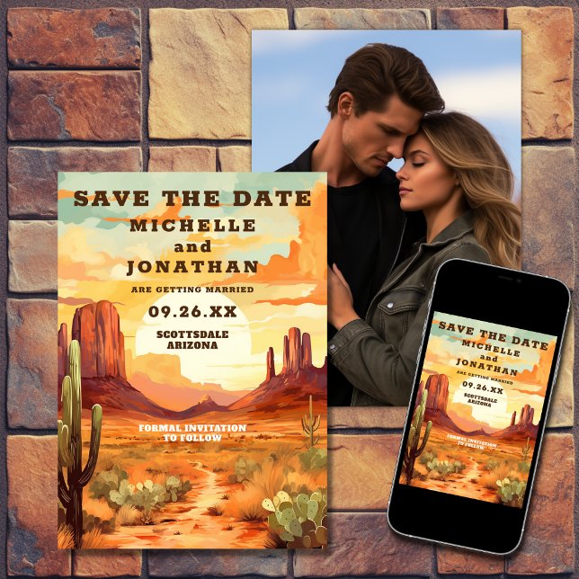 Wüste Sunset, Cactus Southwestern Foto Wedding Save The Date (Printed and Digital - Desert Sunset, Cactus Southwestern Photo Wedding Save The Date)