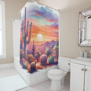 Wüste Sunset Glow Wasserfarbe Südwestliche Hochzei Duschvorhang