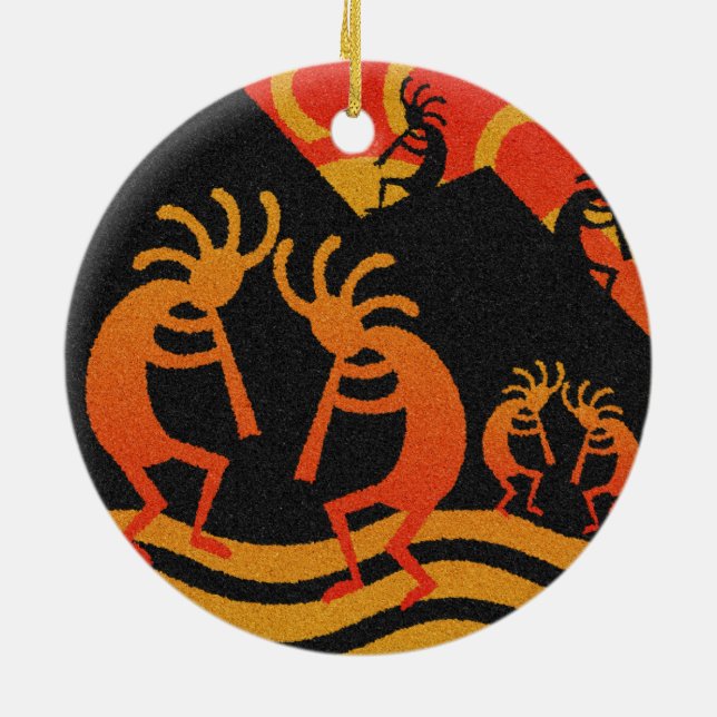 Wüste Sunset Kokopelli Südwest Keramikornament (Hinten)