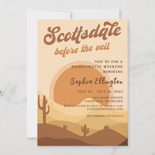 Wüste Sunset Scottsdale Bachelorette Itinerary im Einladung (Vorderseite)