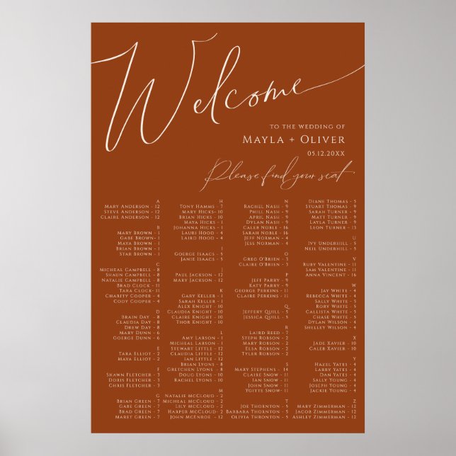 Wüste | Terracotta Alphabetische Sitzplätze Poster (Vorne)