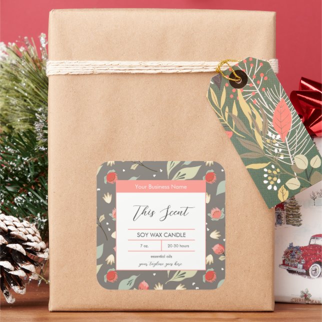 Wüste Tropische Abstrakte Blätter Candle Label Quadratischer Aufkleber (Feiertag)