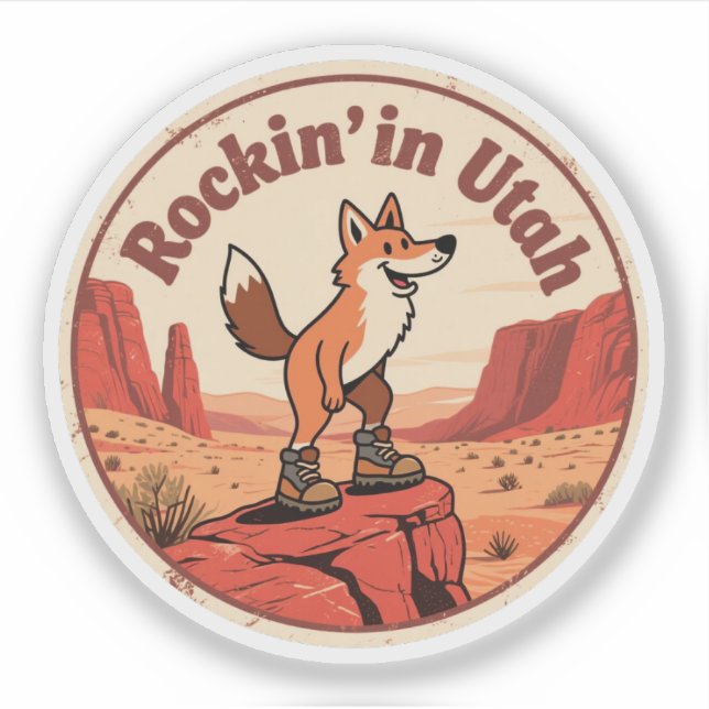 Wüste Vibe_ Utah Coyote Vintager Outdoor-Stil Aufkleber (Vorderseite)