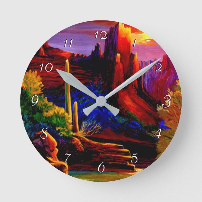 Wüste, von der Sunset Round Clock gemalt Runde Wanduhr (Vorderseite)