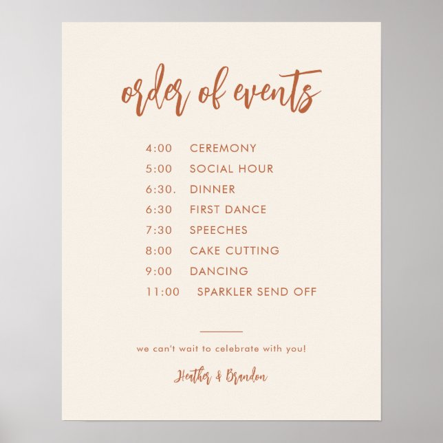 Wüste Wedding Order of Events Timeline Printable Poster (Vorne)