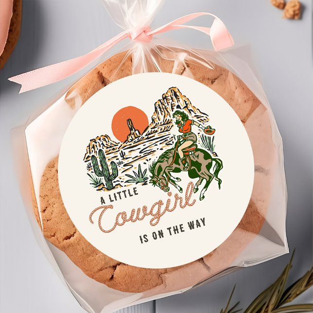 Wüste Western Cowgirl Babyaufkleber Runder Aufkleber (Von Creator hochgeladen)