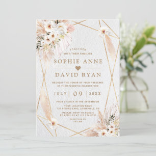Wüste White Roses Pampas Grass Gold Hochzeit Einladung
