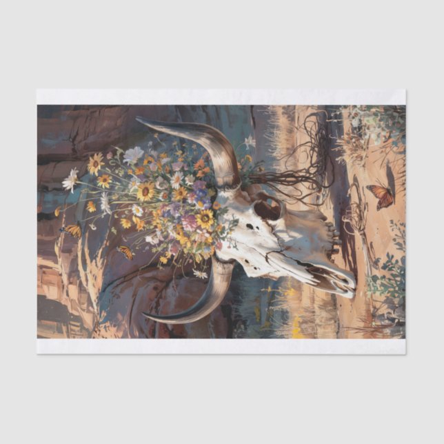 Wüste Wildblume Skull, Südwestthema Seidenpapier (Vorderseite)