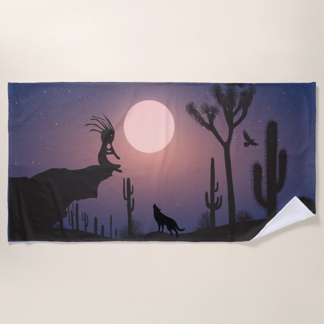 Wüste Wolf Arizona Kokopelli Beach Handtuch (Vorderseite)