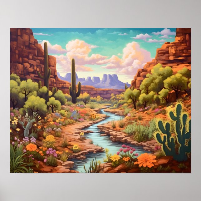 Wüste Wonderland Arizona Watercolor Landschaft Poster (Vorne)