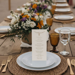 Wüsten-Boho-Kuhschädel-Hochzeitsmenükarte Menükarte