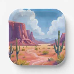 Wüsten-Canyon Kaktus Natur Landschaft Pappteller