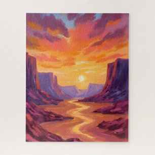 Wüsten-Canyonsonnenuntergang   Gelbe Malerei Puzzle