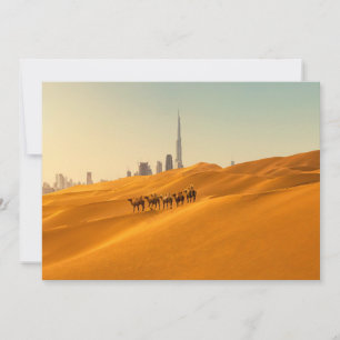 Wüsten Dubais Skyline-Ansicht mit Kameln Dankeskarte