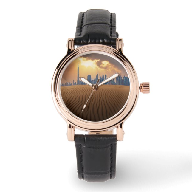 Wüsten | Dubais Skyline View von Sand Dune Armbanduhr (Vorderseite)