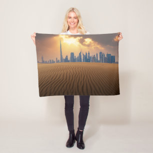 Wüsten   Dubais Skyline View von Sand Dune Fleecedecke