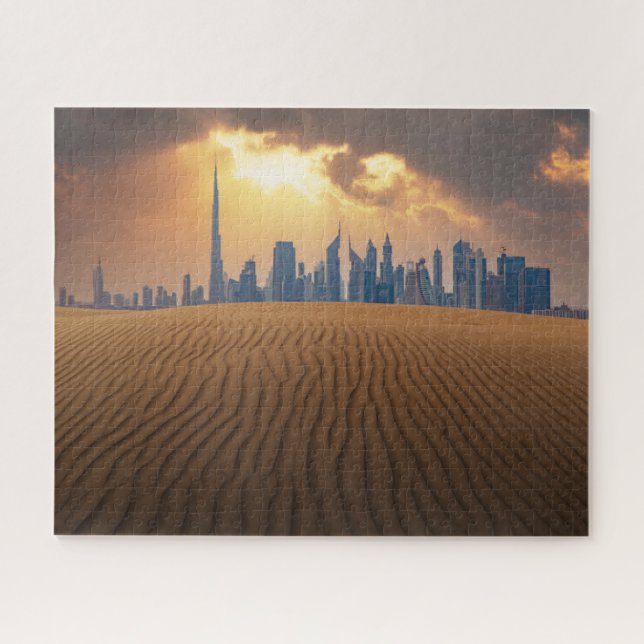 Wüsten | Dubais Skyline View von Sand Dune Puzzle (Horizontal)