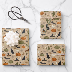 Wüsten-Grüner-Kaktus-Halloween Geschenkpapier Set