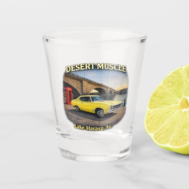 Wüsten-Muskel Retro-Autodesign Schnapsglas (Vorderseite)