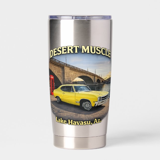 Wüsten-Muskel-Retro-Autodesign Thermobecher (Rückseite)