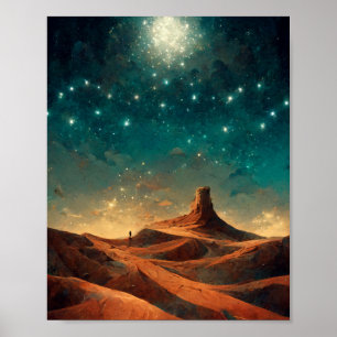 Wüsten-Nacht-Fantasie-Landschafts-Sci-Fi Poster