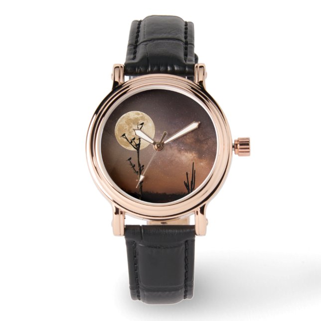 Wüsten | Saguaro Kaktus mit Vögeln in der Wüste Armbanduhr (Vorderseite)