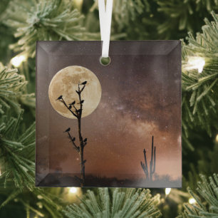 Wüsten Saguaro Kaktus mit Vögeln in der Wüste Ornament Aus Glas