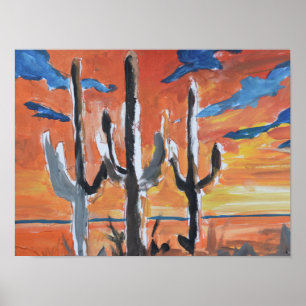 Wüsten-Saguaro-Sonnenuntergang Neo-Expressionist Poster