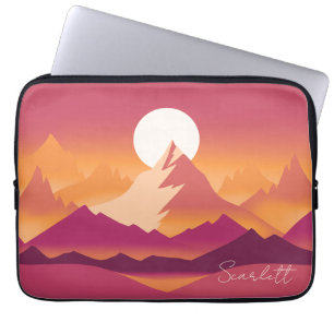 Wüsten-Sonnen-Berggipfel-Landschaftsillustration Laptopschutzhülle