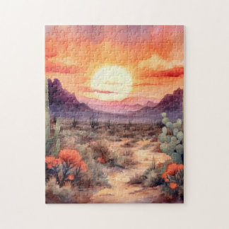 Wüsten-Sonnenuntergangs-Kaktus-Puzzle Puzzle