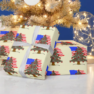 Wüsten-Tarn-Weihnachtsbaum mit amerikanischer Flag Geschenkpapier