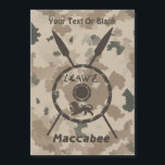 Wüstenabschirm und Speere Magnetkarte<br><div class="desc">Eine militärisch-braune "gedämpfte" Darstellung eines Maccabee-Schildes und zwei Speere auf einem Wüstenhintergrund. Der Schild wird von einem Löwen und Text mit dem Text "Israel" (Israel) im Paleo-Hebräischen Alphabet geschmückt. Es erscheint auch der englische Text "Maccabee". Fügen Sie Ihren eigenen zusätzlichen Text hinzu. Die Maccabees waren jüdische Rebellen, die Juden aus...</div>