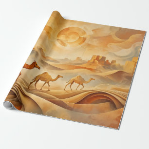 Wüstenaufgang Kamele Verschiebende Sanddünen Geschenkpapier