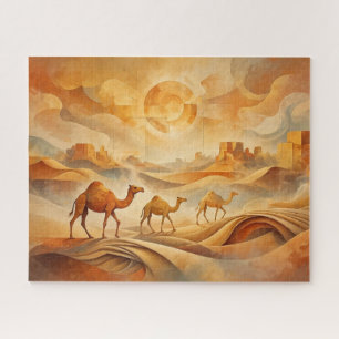 Wüstenaufgang Kamele Verschiebende Sanddünen Puzzle