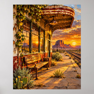 Wüstenbahnhof - Goldenes Amerika Poster