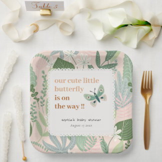 Wüstendusche Retro Butterfly Garden Babydusche Pappteller