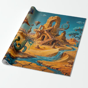 Wüstenfata Morgana Ocker Orange Türkis Blau Geschenkpapier