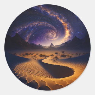 Wüstengalaxie Surreale Landschaft Kunst, Dichtung  Runder Aufkleber