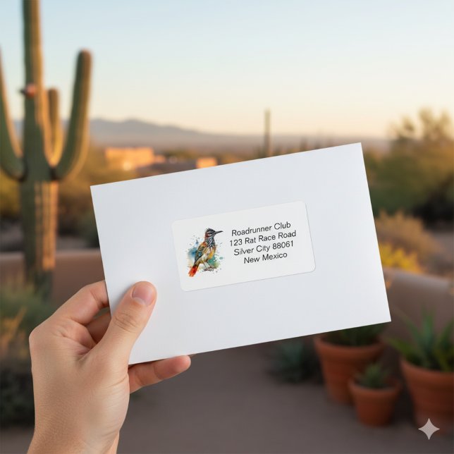 Wüstengeist, Roadrunner in Wasserfarbe, kundenspez Adressaufkleber (Von Creator hochgeladen)